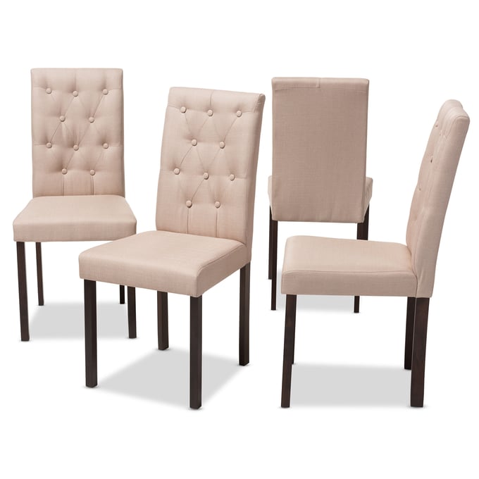 4 Baxton Studio Gardner Beige Fabric Upholstered Dining Chairs BAX-ANDREW-DC-10-BUTTONS-BEIGE