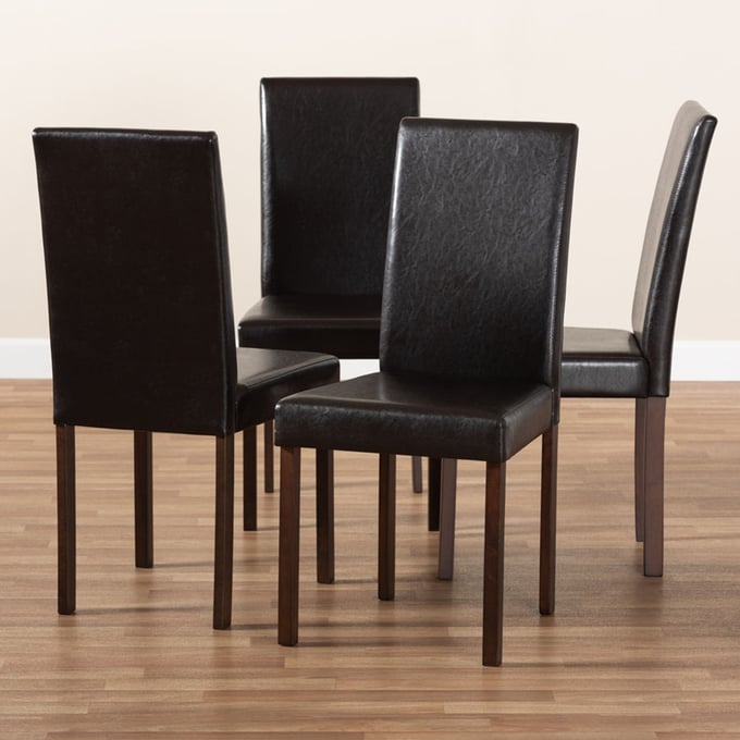 4 Baxton Studio Andrew Dark Brown Faux Leather Dining Chairs The