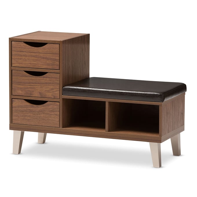 Baxton Studio Arielle Walnut Brown 3 Drawers Shoe Storage Seating Bench BAX-B-001-WALNUT