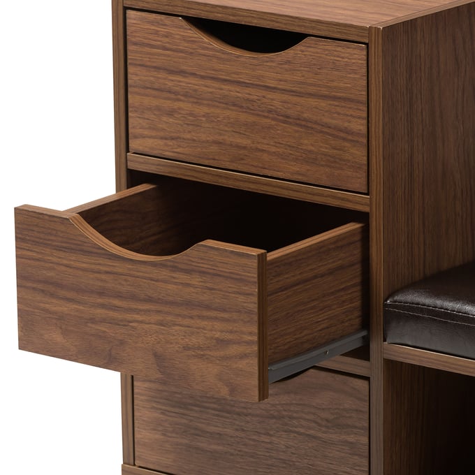 Baxton Studio Arielle Walnut Brown 3 Drawers Shoe Storage Seating