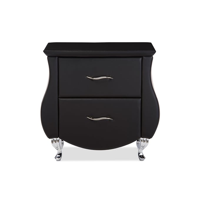 Baxton Studio Erin Black Faux Leather Upholstered Night Stand BAX-BBT3116-BLACK-NS