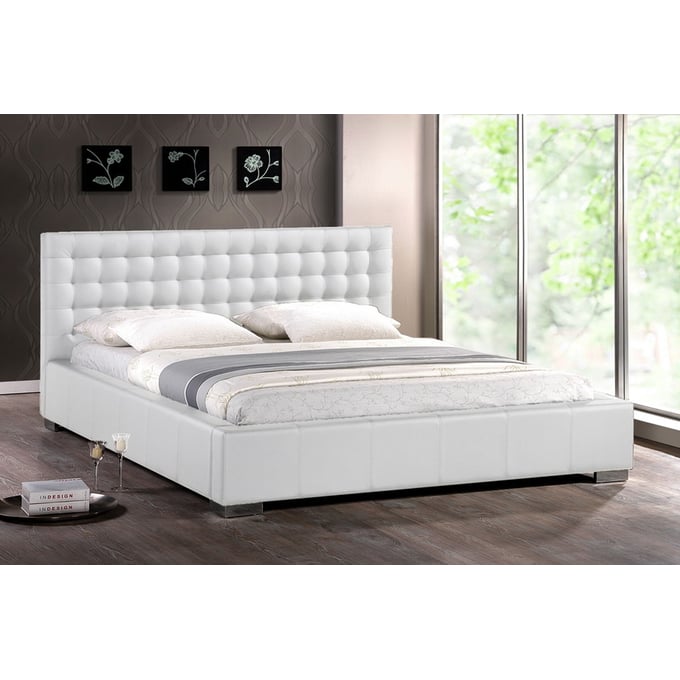 Baxton Studio Madison White Faux Leather Queen Bed with