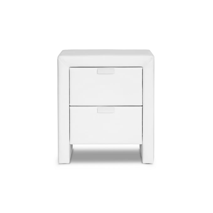 Baxton Studio Frey White Upholstered 2 Drawers Night Stand BAX-BBT3089-WHITE-NS