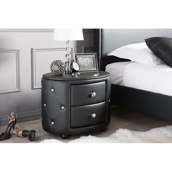 Baxton Studio Davina Black Faux Leather Upholstered 2 Drawers