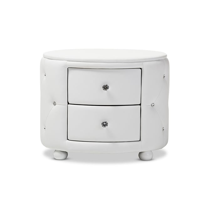 Baxton Studio Davina White Faux Leather Upholstered 2 Drawers Night Stand BAX-BBT3119-WHITE-NS