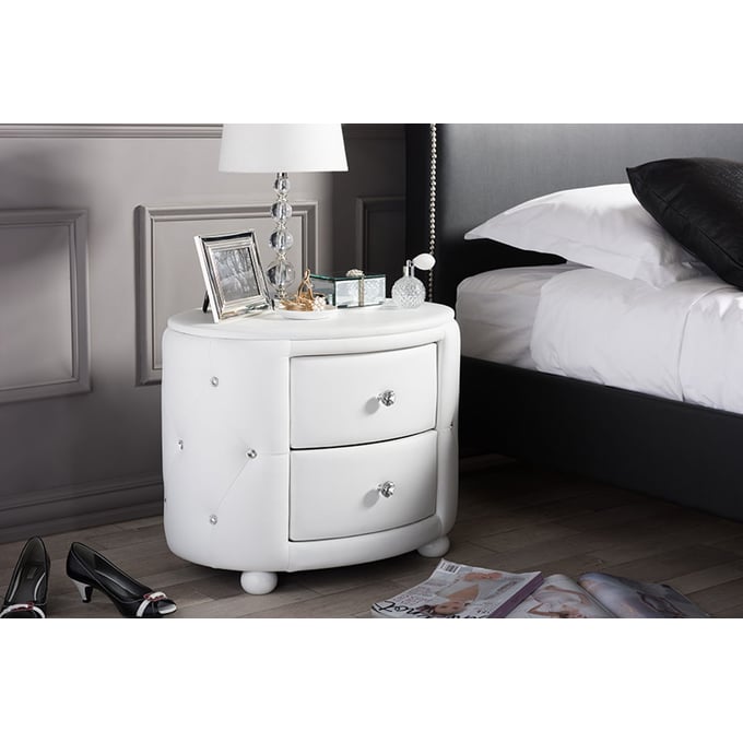 Baxton Studio Davina White Faux Leather Upholstered 2 Drawers