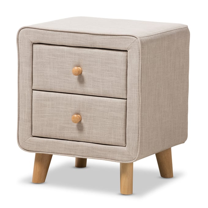 Baxton Studio Jonesy Beige Fabric Upholstered 2 Drawers Night Stand BAX-BBT3140-BEIGE-NS-XD02