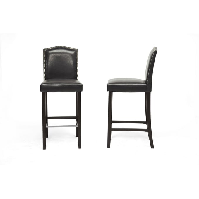 2 Baxton Studio Libra Black Faux Leather Nailhead Bar Stools The