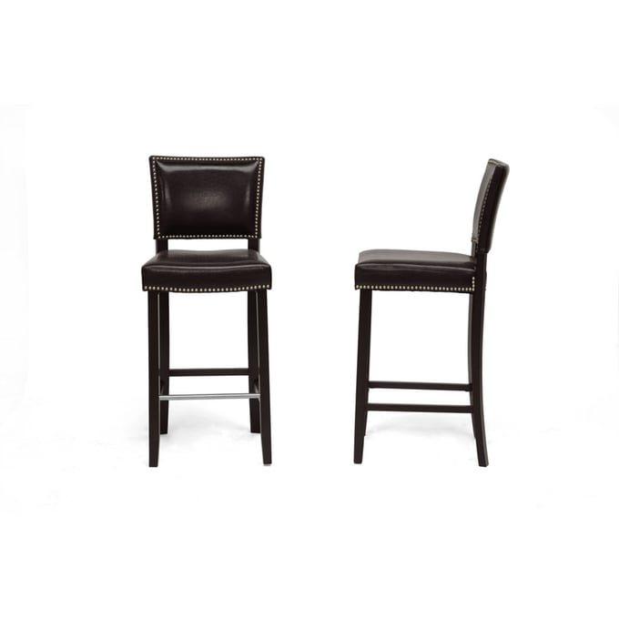 2 Baxton Studio Aries Brown Faux Leather Nailhead Bar Stools BAX-BBT5112-BAR-STOOL-BROWN