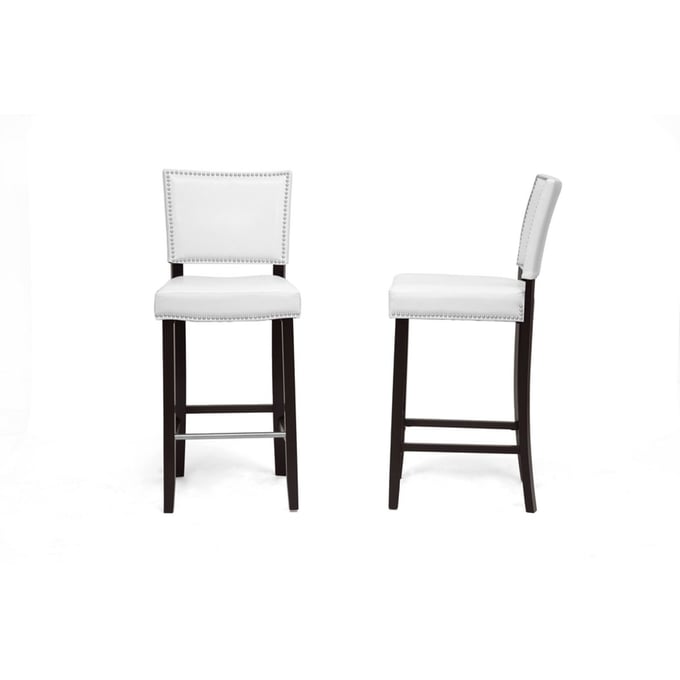 2 Baxton Studio Aries White Faux Leather Nailhead Bar Stools BAX-BBT5112-BAR-STOOL-WHITE