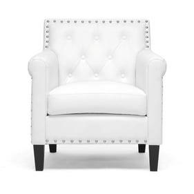 Baxton Studio Thalas White Faux Leather Nailhead Arm Chair