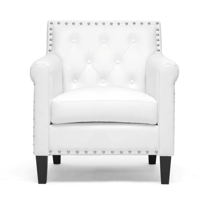 Baxton Studio Thalas White Faux Leather Nailhead Arm Chair BAX-BBT5114-WHITE-CC