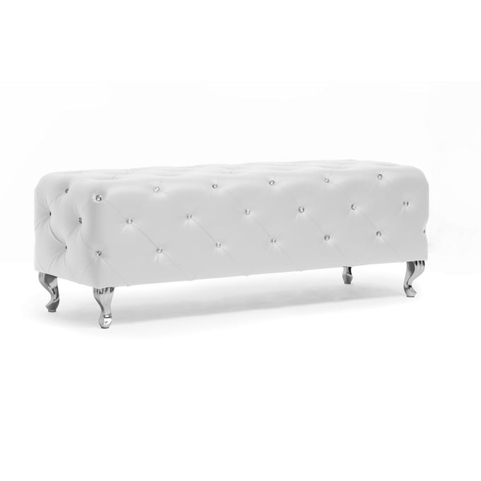 Baxton Studio Stella White Faux Leather Crystal Tufted Bench BAX-BBT5119-WHITE-BENCH