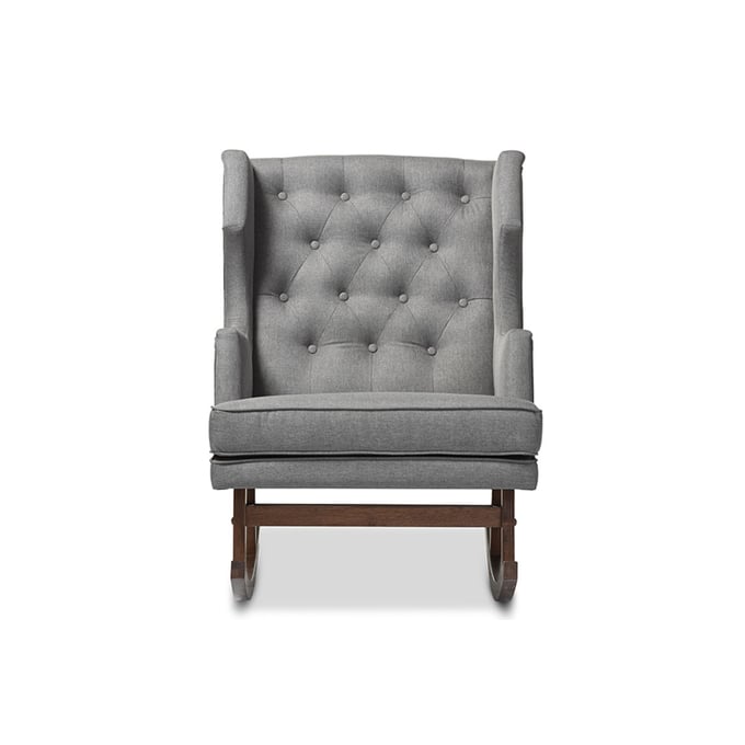 Baxton Studio Iona Grey Fabric Upholstered Wingback Rocking Chair BAX-BBT5195-GREY-RC