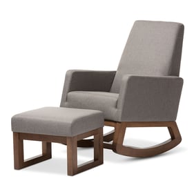 Baxton Studio Yashiya Grey Fabric Upholstered Rocking Chair and Ottoman Set