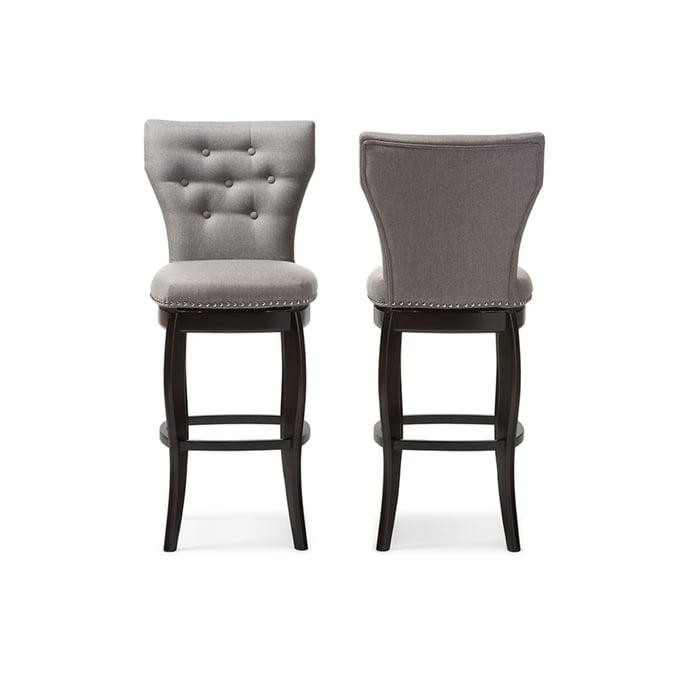 2 Baxton Studio Leonice Grey Faux Leather Upholstered 29 Inch Swivel Bar Stools BAX-BBT5222-GREY