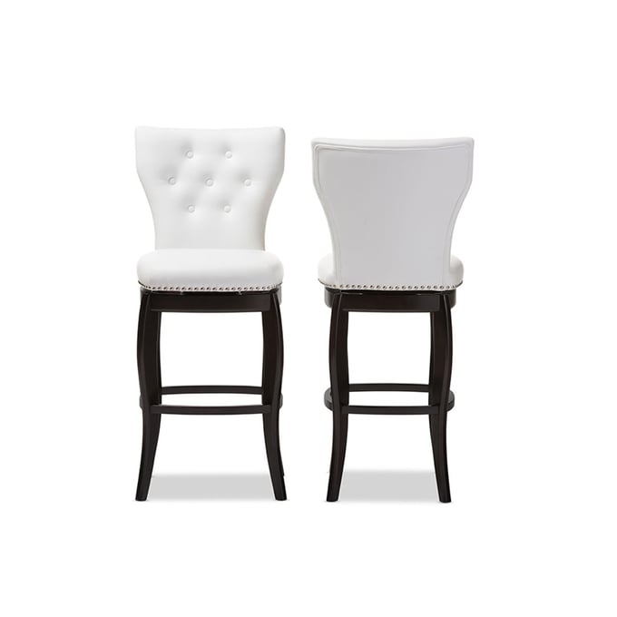 2 Baxton Studio Leonice White Faux Leather Upholstered 29 Inch Swivel Bar Stools BAX-BBT5222-WHITE