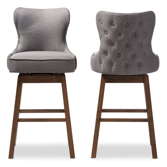 2 Baxton Studio Gradisca Grey Fabric Upholstered Swivel Barstools