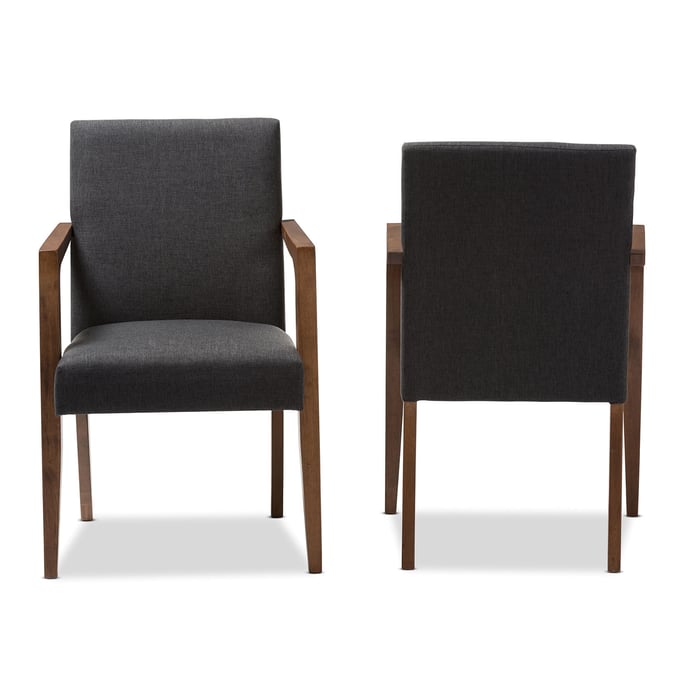 2 Baxton Studio Andrea Dark Grey Upholstered Wooden Armchairs