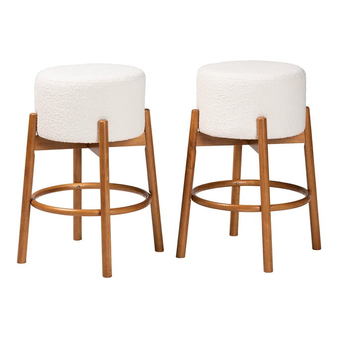 2 Baxton Studio Olwen Cream Walnut Brown Bar Stools BAX-BBT5485-B-WAL-MAYACREAM-BS