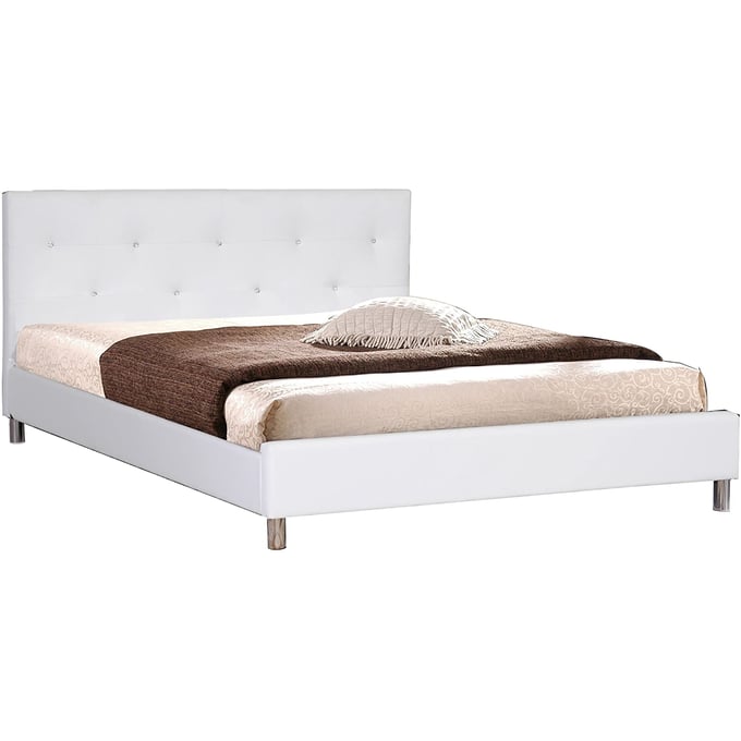 Baxton Studio Barbara White Faux Leather Queen Bed with Crystal Button Tufting BAX-BBT6140-WHITE-BED