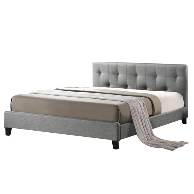 Baxton Studio Annette Grey Fabric Queen Bed with Upholstered Headboard BAX-BBT6140A2-QUEEN-GREY-DE800