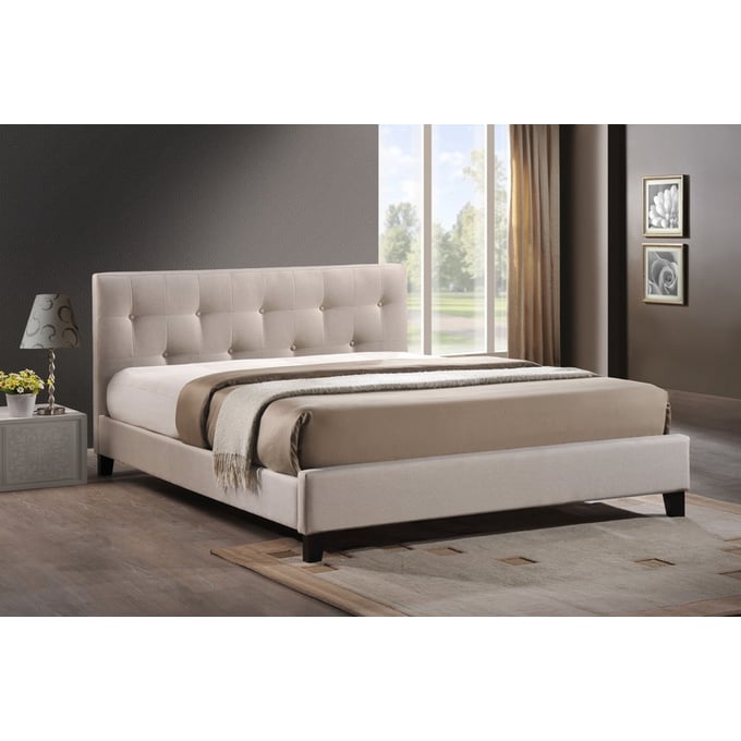 Baxton Studio Annette Light Beige Fabric Queen Bed with