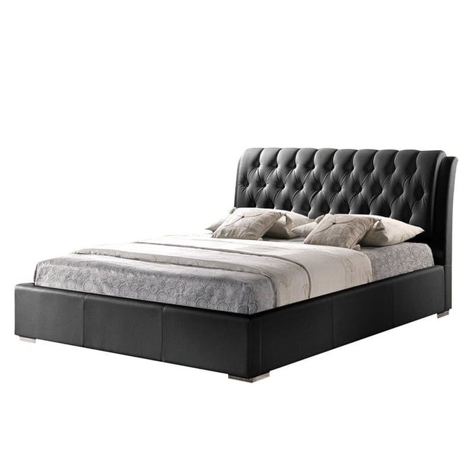 Baxton Studio Bianca Black Faux Leather Queen Bed with Tufted