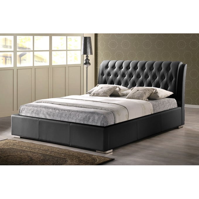 Baxton Studio Bianca Black Faux Leather Queen Bed with Tufted