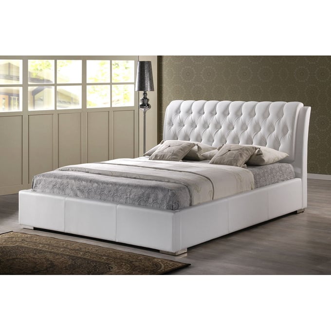 Baxton Studio Bianca White Faux Leather King Bed with Tufted