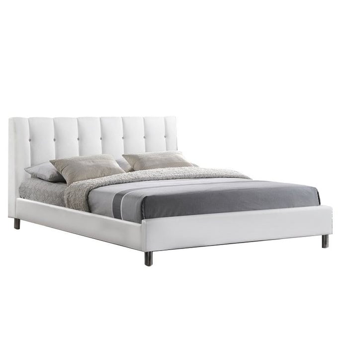 Baxton Studio Vino White Faux Leather Queen Bed with Upholstered Headboard BAX-BBT6312-WHITE-QUEEN