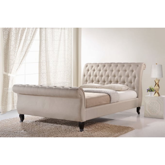 Baxton Studio Antoinette Light Beige Fabric Upholstered King