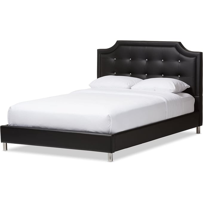 Baxton Studio Carlotta Black Faux Leather Queen Bed with Upholstered Headboard BAX-BBT6376-BLACK-QUEEN