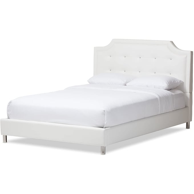 Baxton Studio Carlotta White Faux Leather King Bed with Upholstered Headboard BAX-BBT6376-WHITE-KING