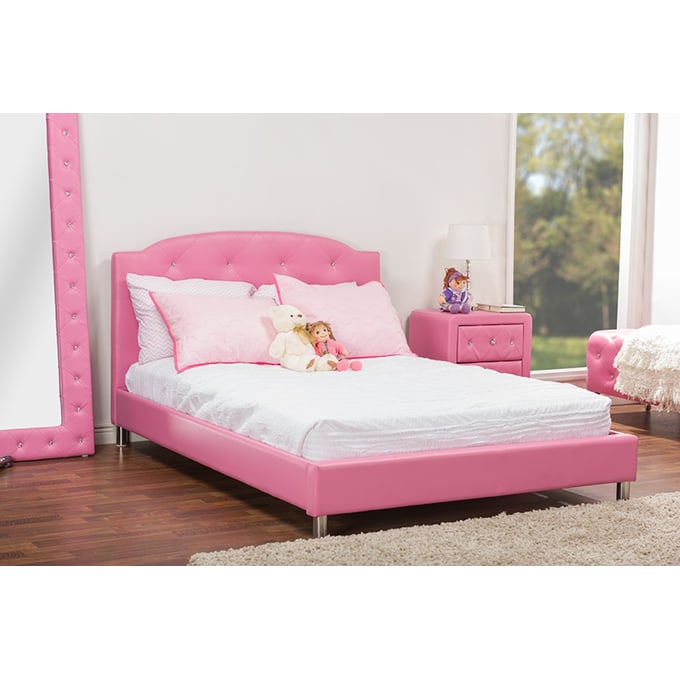 Baxton Studio Canterbury Pink Faux Leather Upholstered Queen Bed