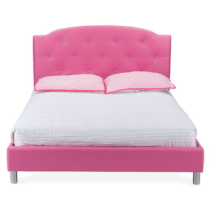 Baxton Studio Canterbury Pink Faux Leather Upholstered Full Bed BAX-BBT6440-FULL-PINK