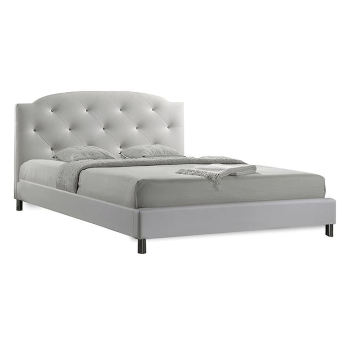 Baxton Studio Canterbury White Faux Leather Upholstered Queen Bed BAX-BBT6440-QUEEN-WHITE