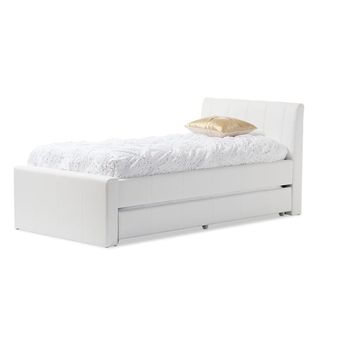 Baxton Studio Cosmo White Faux Leather Twin Trundle Bed BAX-BBT6469-TWIN-WHITE