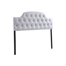 Baxton Studio Morris White Faux Leather Button Tufted Scalloped Queen Headb...