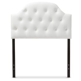 Baxton Studio Morris White Faux Leather Button Tufted Scalloped Twin Headbo...