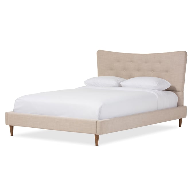 Baxton Studio Hannah Beige Fabric Upholstered King Platform Bed BAX-BBT6570-BEIGE-KING