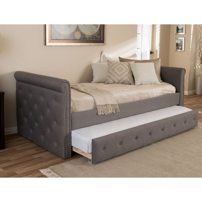 Baxton Studio Swamson Grey Fabric Twin Daybed with Roll Out