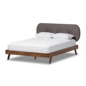 Baxton Studio Penelope Grey Fabric Walnut Wood King Platform Bed