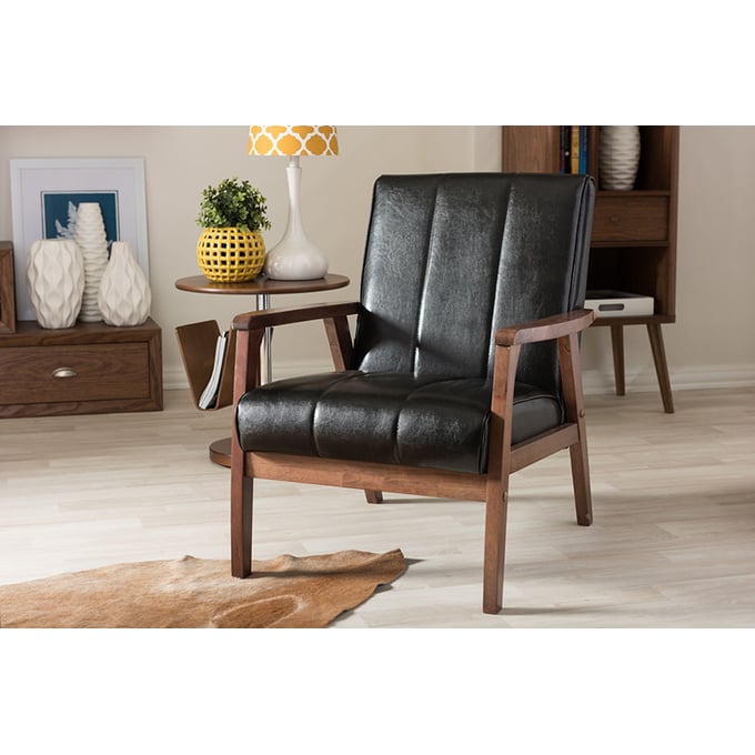 Baxton Studio Nikko Black Faux Leather Lounge Chair The Classy Home