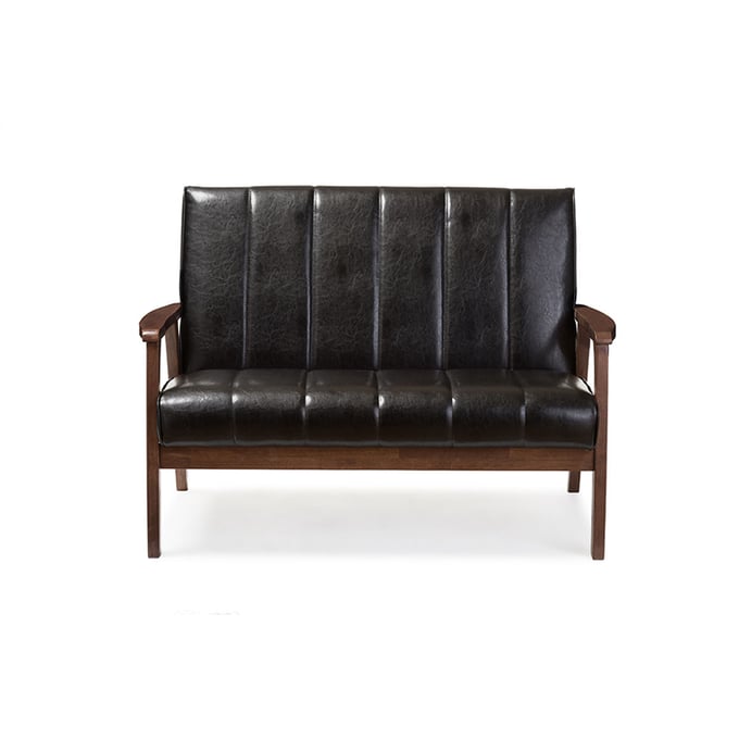 Baxton Studio Nikko Black Faux Leather 2 Seater Loveseat BAX-BBT8011A2-BLACK-LOVESEAT