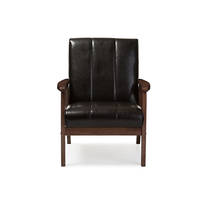 Baxton Studio Nikko Dark Brown Faux Leather Lounge Chair The