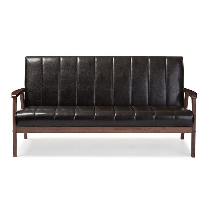 Baxton Studio Nikko Dark Brown Faux Leather 3 Seater Sofa BAX-BBT8011A2-BROWN-SOFA