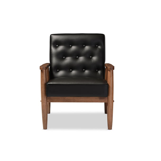 Baxton Studio Sorrento Black Faux Leather Upholstered Lounge Chair BAX-BBT8013-BLACK-CHAIR