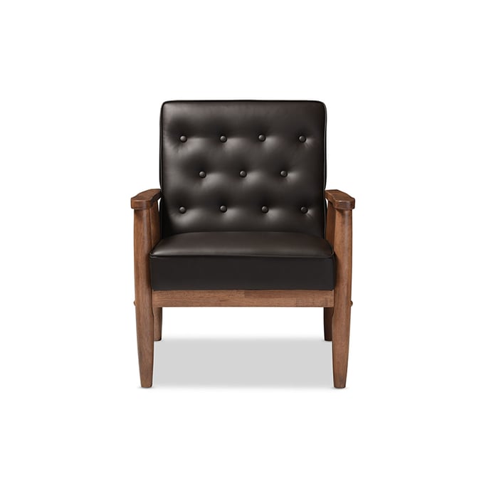 Baxton Studio Sorrento Dark Brown Faux Leather Upholstered Lounge Chair BAX-BBT8013-BROWN-CHAIR