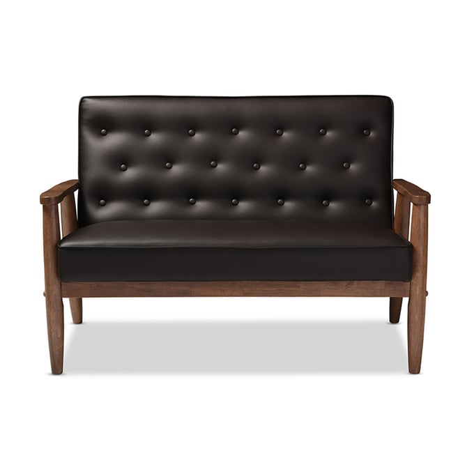 Baxton Studio Sorrento Dark Brown Faux Leather Upholstered 2 Seater Loveseat BAX-BBT8013-BROWN-LOVESEAT